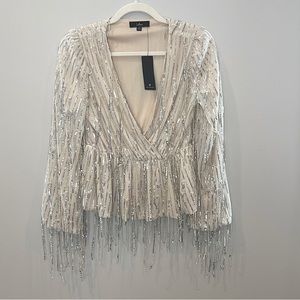 Silver Sequin Fringe Long Sleeve Top - Lulus . Extra Small, NWT